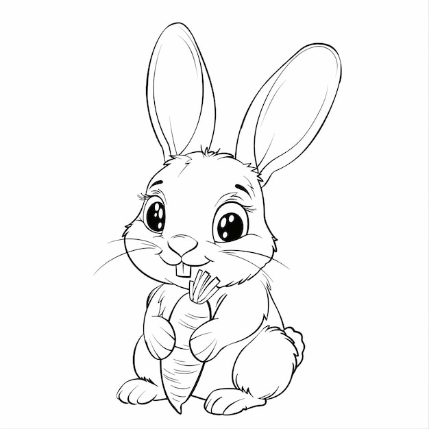 Kaninchen mit einer Karotte für Kinder Malbuch