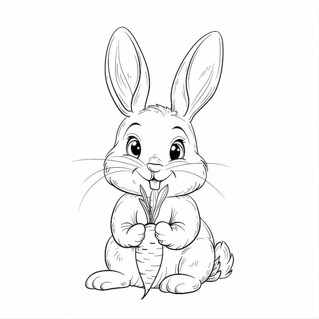Kaninchen mit einer Karotte für Kinder Malbuch