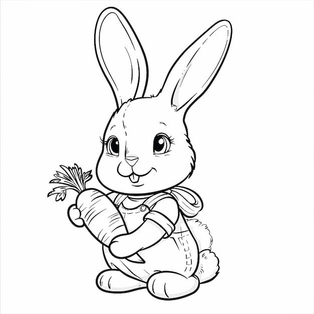 Kaninchen mit einer Karotte für Kinder Malbuch