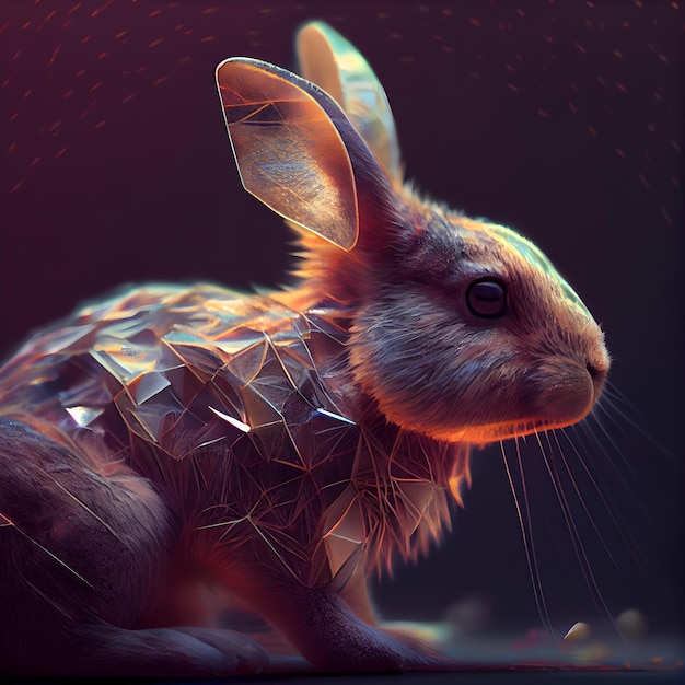 Kaninchen mit polygonalem Ornament, 3D-Renderdarstellung