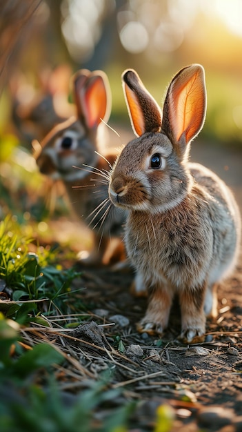 Foto kaninchen posieren auf dem feld