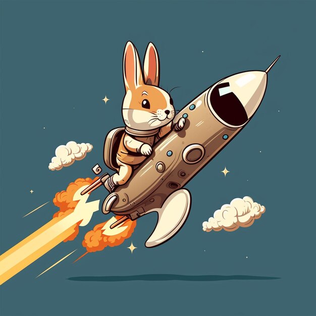 Kaninchen reitet auf einer Rakete Vektor-Illustration