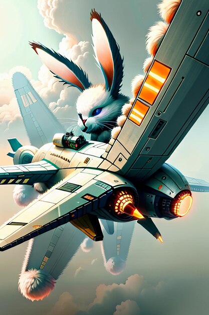 Kaninchen-Technologie-Armee-Luftfahrzeug-Kaninchen-Soldat-fliegendes Flugzeug-Science-Fiction-Hubschrauber