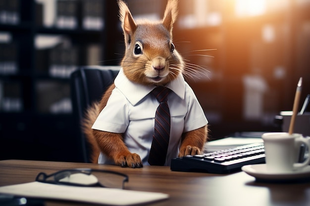 Kaninchen und Eichhörnchen in Firmenkleidung