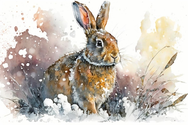 Kaninchen-Winter-Hintergrund mit Aquarell