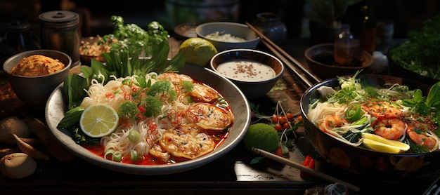 Foto kanom jeen thai rice noodles durch zartes reis noodles geschmückt mit ki generiert