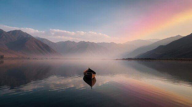 Kanu, das bei Sonnenuntergang auf dem See treibt Serenity-Konzept