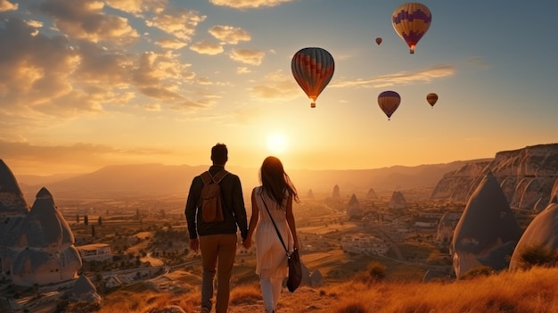 Kapadokya com balões de ar voando Ilustração AI GenerativexA