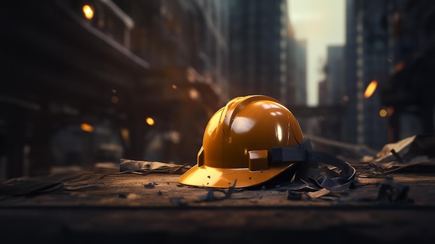 Kaputter und schmutziger Schutzhelm eines Bauarbeiters oder eines Feuerwehrmannes. Tragödie auf der Baustelle