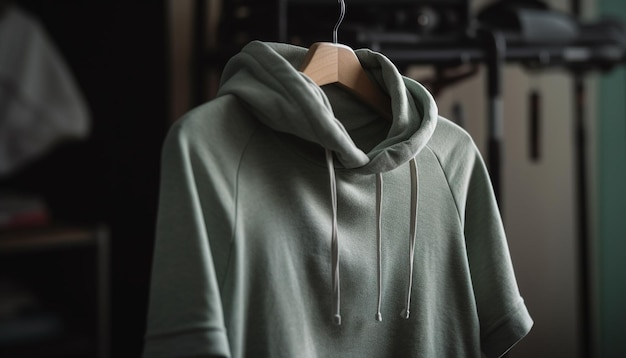 Foto kapuzen-sweatshirt auf kleiderbügel in bekleidungsgeschäft, generiert von ki