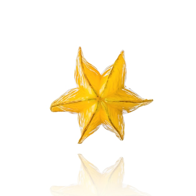 Karambole, Sternfrucht lokalisiert auf weißem Hintergrund mit Schlagschatten.