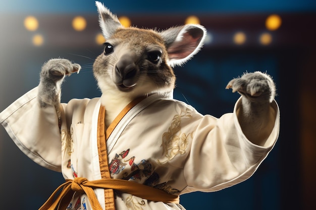 Foto karate canguro antropomórfico en un gi de artes marciales animal imaginario gracioso