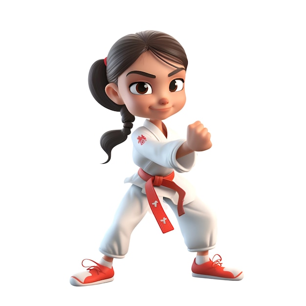 Foto karate chica 3d ilustración aislado fondo blanco.