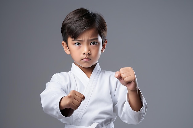 Karate-Junge, der Fisttechnik ausübt