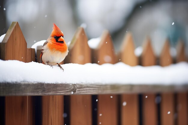 Kardinal auf einem schneebedeckten Zaun