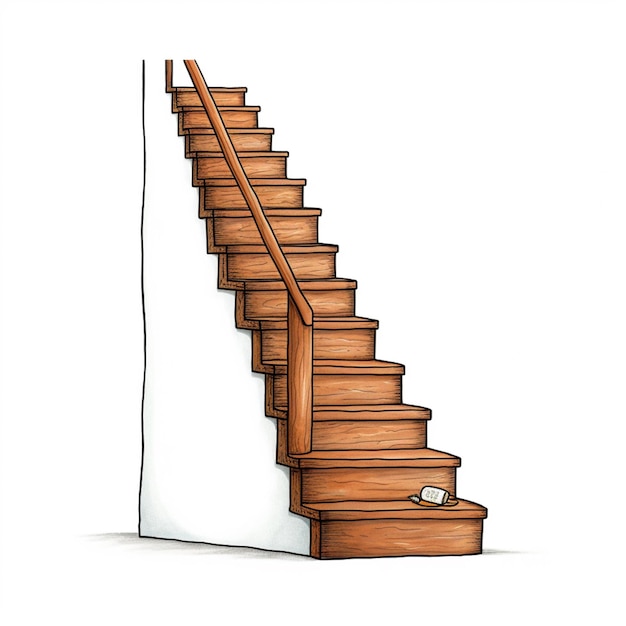 Foto karikatur einer hölzernen treppe mit einem handlauf, der hinaufgeht