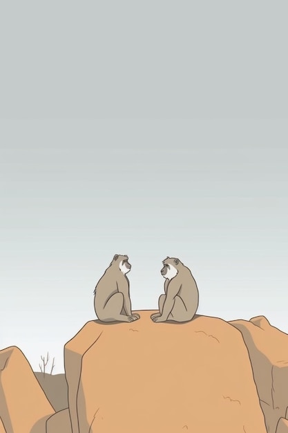Karikatur von zwei Affen, die auf einem Felsen mit einem Himmelshintergrund sitzen