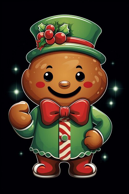 Karikatur Weihnachts Teddybär mit grünem Hut und Fliege