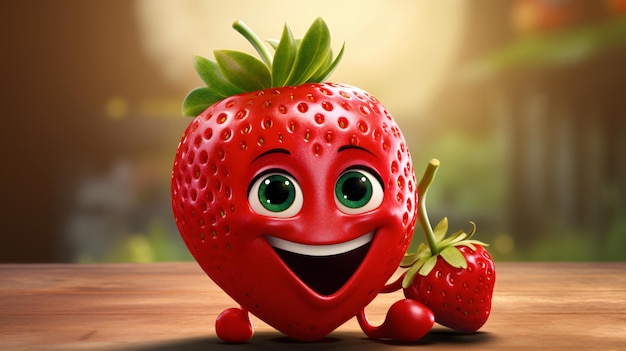 Foto karikaturfigur aus erdbeeren lächelnde und gesunde