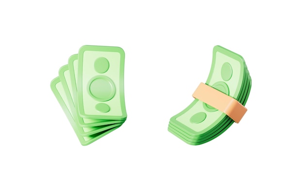 Karikaturpapierbanknoten stapeln fliegende Banknoten 3D-Rendering