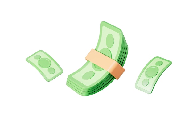 Karikaturpapierbanknoten stapeln fliegende Banknoten 3D-Rendering