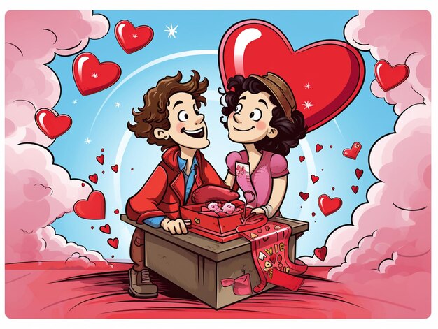 Karikaturpostkarte zum Valentinstag