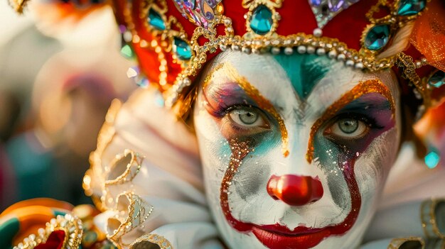 Foto karnevalsklown in geschmücktem kostüm und maske xa