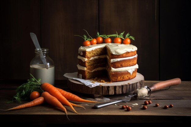 Karottenkuchen auf Holzschreibtisch