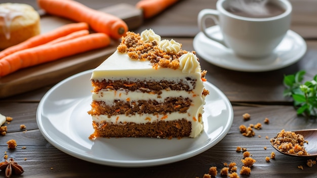 Karottenkuchen mit Kaffeetasse