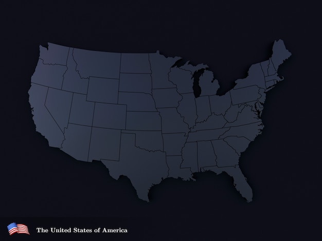 Karte der Vereinigten Staaten von Amerika in schwarzer Farbe realistische 3D-Darstellung von USA-Territorium