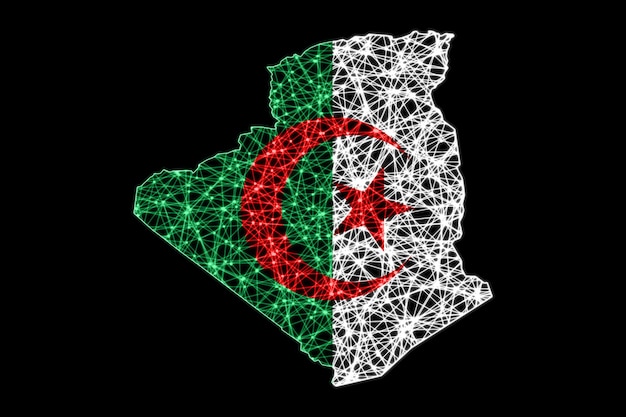 Karte von Algerien, polygonale Maschenlinienkarte, Flaggenkarte