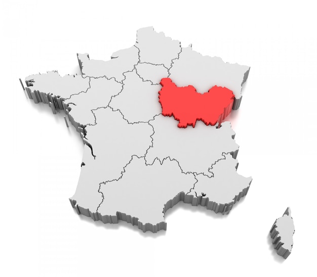 Karte von Bourgogne-Franche-Comte Region, Frankreich