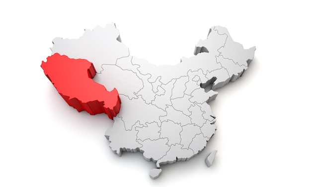 Karte von china mit der darstellung des regionalen gebiets d von xizang tibet
