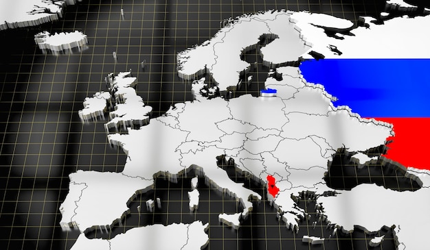 Foto karte von europa flaggen von albanien und russland 3d-darstellung