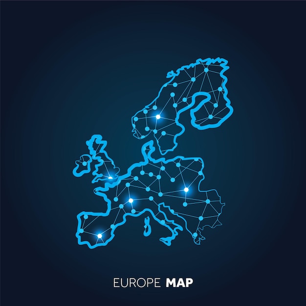 Foto karte von europa mit verbundenen linien und leuchtenden punkten