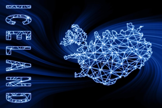 Karte von Island, polygonale Netzlinienkarte, blaue Karte auf dunklem Hintergrund