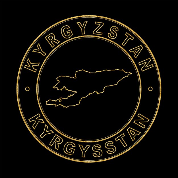 Foto karte von kirgisistan mit goldenem stempel und schwarzem hintergrund