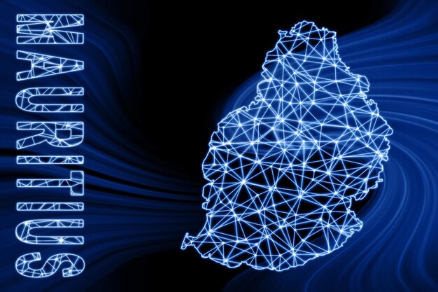 Karte von Mauritius, polygonale Netzlinienkarte, blaue Karte auf dunklem Hintergrund