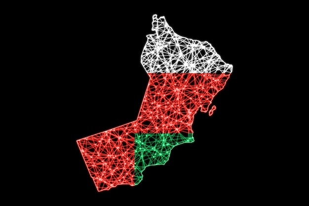 Karte von Oman, polygonale Maschenlinienkarte, Flaggenkarte