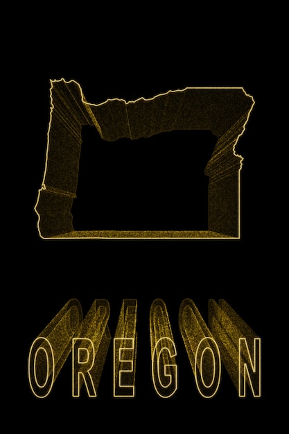 Karte von Oregon, Goldkarte auf schwarzem Hintergrund, Goldeffekt