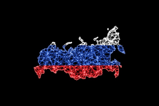 Karte von Russland, polygonale Maschenlinienkarte, Flaggenkarte