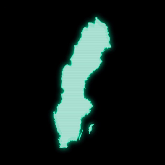 Karte von Schweden, alter grüner Computerterminalbildschirm, auf dunklem Hintergrund