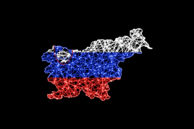 Karte von Slowenien, polygonale Maschenlinienkarte, Flaggenkarte