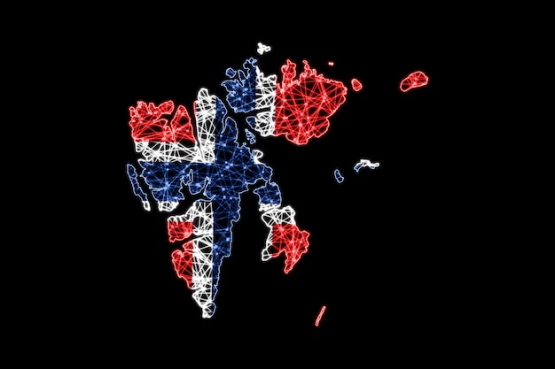 Karte von Svalbard und Jan Mayen, polygonale Maschenlinienkarte, Flaggenkarte