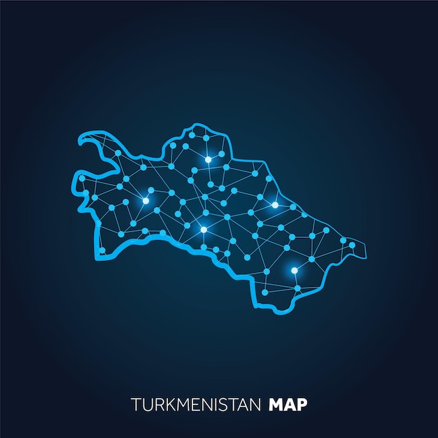 Foto karte von turkmenistan mit verbundenen linien und leuchtenden punkten