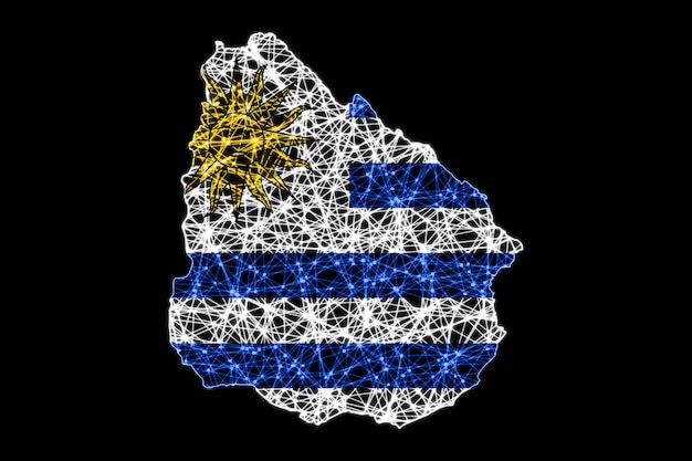 Karte von Uruguay, polygonale Netzlinienkarte, Flaggenkarte