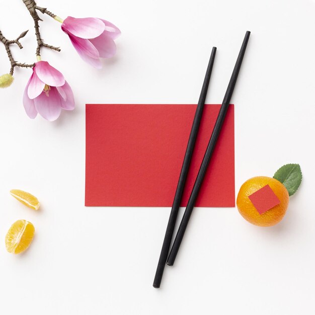 Karten-Mock-up-Chopsticks chinesisches Neujahr Hohe Qualität und Auflösung wunderschönes Foto-Konzept