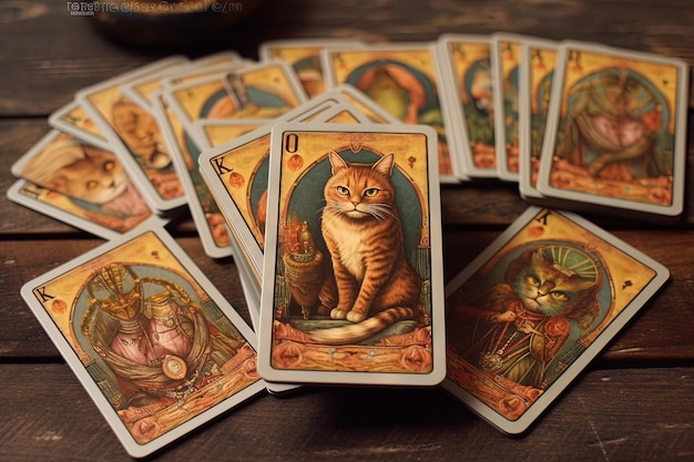 Kartendeck Cat Tarot Kartenillustration generative KI