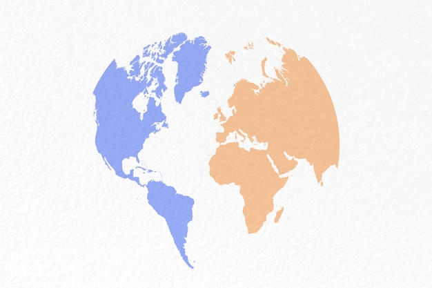 Kartenwelt auf blauem und rosa Papierpastellhintergrund