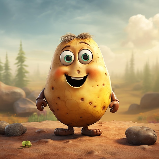Foto kartoffel-cartoon für kinder, charakter, kartoffel, 3d-kartoffel, vektor, kartoffel-cartoon, lustig